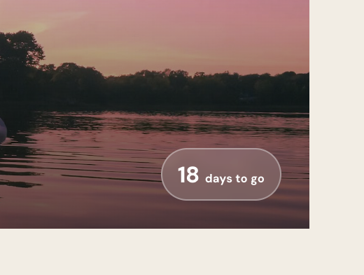 OneLink countdown badge showing 18 days to go over a sunset lake