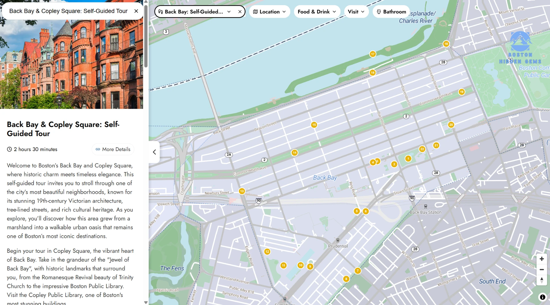 Wayward self-guided walking tour with numbered stops on a city map